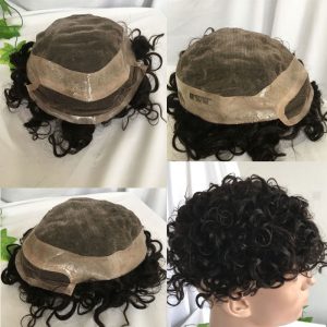 Pwigs 100% Human Hair Toupee for Men HairPieces Men Wigs Curly Hair Lace Frontal Mono Lace Top 8*10 20MM Man Hair Toupee Natural Black - Image 5