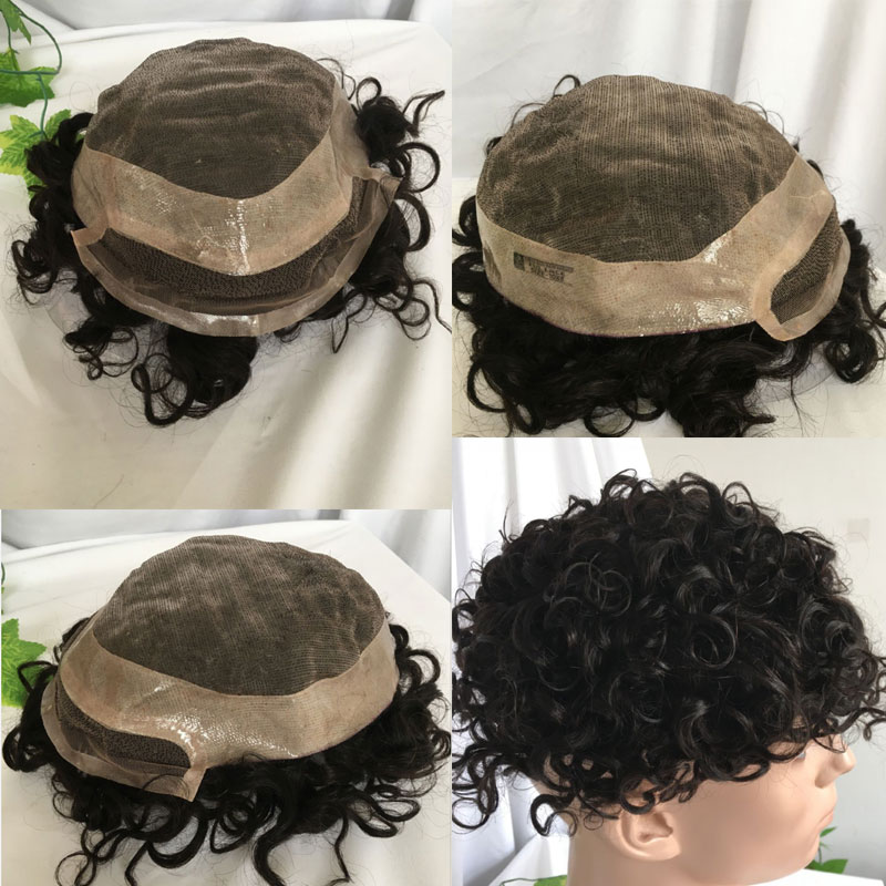 Pwigs 100% Human Hair Toupee for Men HairPieces Men Wigs Curly Hair Lace Frontal Mono Lace Top 8*10 20MM Man Hair Toupee Natural Black - Image 5