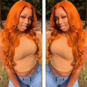 Ginger Orange Color Lace Front Wigs Brazilian Wavy Human Hair Wigs Glueless 150% Density Remy Lace Frontal Wigs Pre Plucked - Image 4