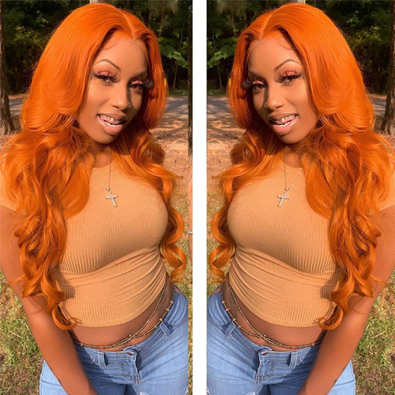 Ginger Orange Color Lace Front Wigs Brazilian Wavy Human Hair Wigs Glueless 150% Density Remy Lace Frontal Wigs Pre Plucked - Image 4