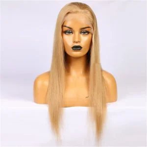 Virgin Human Hair Lace Front Wig Honey Color Straight