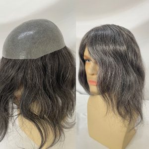Pwigs Toupee for Men Full Thin Skin PU Cap Base 12inch Long European Human Hair Men Toupee Natural Hairline Hair System 1b Mixed with 60% White Hair Men Wigs - Image 8