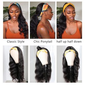 Alternative view of Headband Wigs for Black Women Body Wave Headband Wig Human Hair Wigs Brazilian Virgin Hair Machine Made Wigs Headband Wig 150% Density