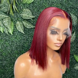 Red Burgundy Lace Front Wig 99J Bob Wig Brazilian Remy Short Bob Human Hair Wigs For Women Straight Burgundy Wig 150% Density - Image 2