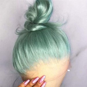 Alternative view of Green Ombre Human Hair Wigs For Women Brazilian Hair Lace Front Wigs Colored Wigs Straight Bob Wig Pre Plucked 150% Density