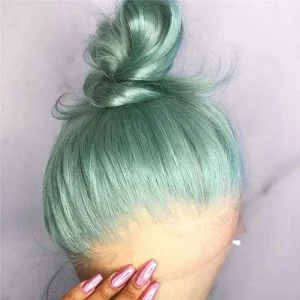 Alternative view of Green Ombre Human Hair Wigs For Women Brazilian Hair Lace Front Wigs Colored Wigs Straight Bob Wig Pre Plucked 150% Density