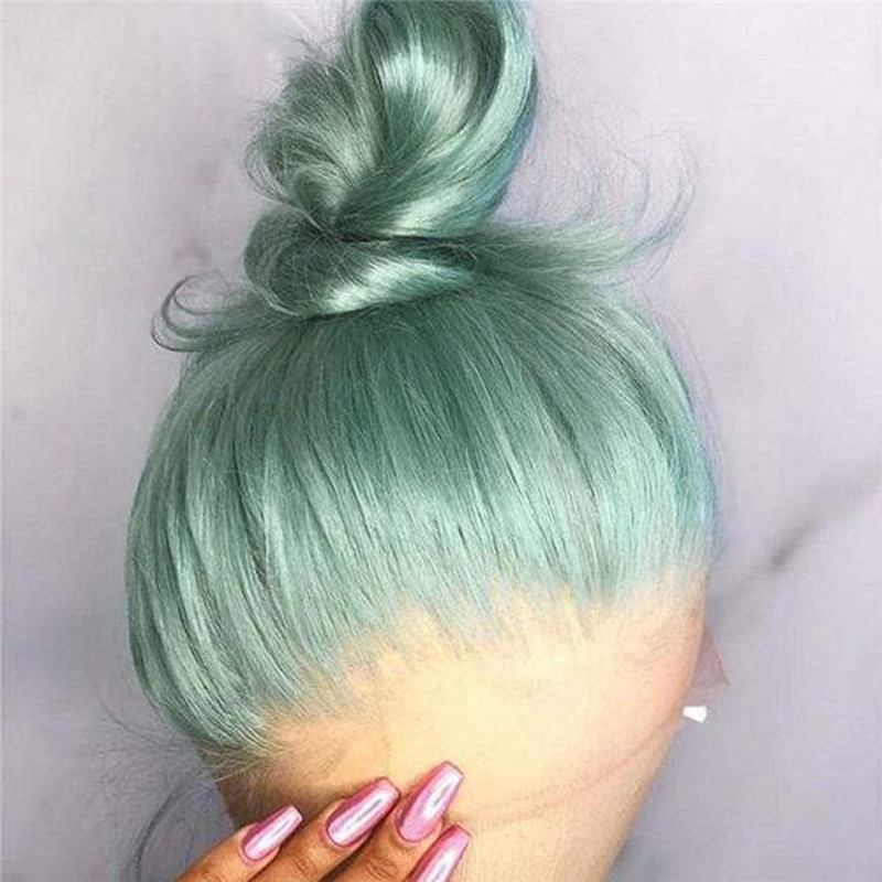 Green Ombre Human Hair Wigs For Women Brazilian Hair Lace Front Wigs Colored Wigs Straight Bob Wig Pre Plucked 150% Density - Image 2