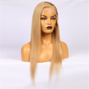 Virgin Human Hair Lace Front Wig Honey Color Straight - Image 3