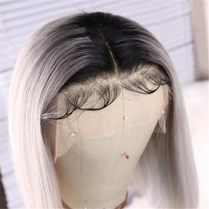 Alternative view of Human Hair Silver Grey With Dark Root Lace Front Bob Wig