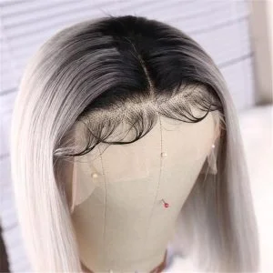 Alternative view of Human Hair Silver Grey With Dark Root Lace Front Bob Wig