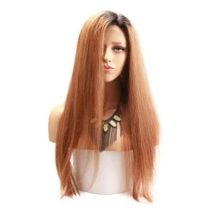 Alternative view of Ombre Full Lace Human Hair Wig #1BT30 Brazilian Silky Straight Human Hair Wig with Natural Baby Hair Free Part Bleached Knots