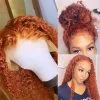 Transparent Brazilian Hair Wigs for Women Colored Curly Ginger Orange Lace Front Wig Deep Wave Lace Front Human Hair Wigs 150%