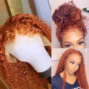 Transparent Brazilian Hair Wigs for Women Colored Curly Ginger Orange Lace Front Wig Deep Wave Lace Front Human Hair Wigs 150%