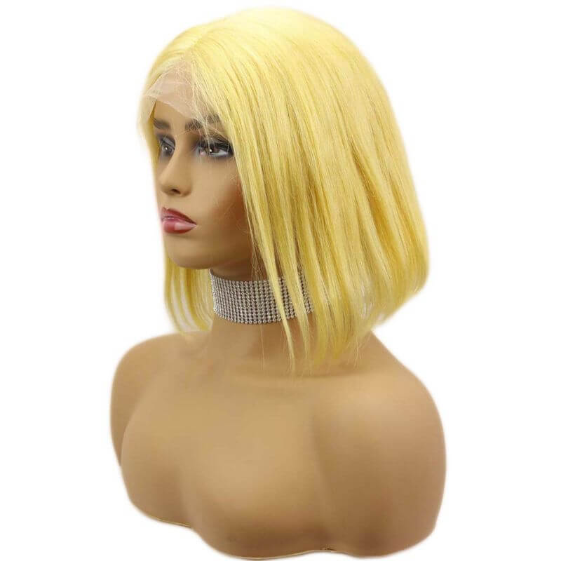 Brazilian Hair Yellow #613 Blonde Color Human Hair Lace Front Bob Wig - Image 4