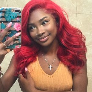 Peruvian Hair Lace Front Wig Wine Red Color Body Wave Style