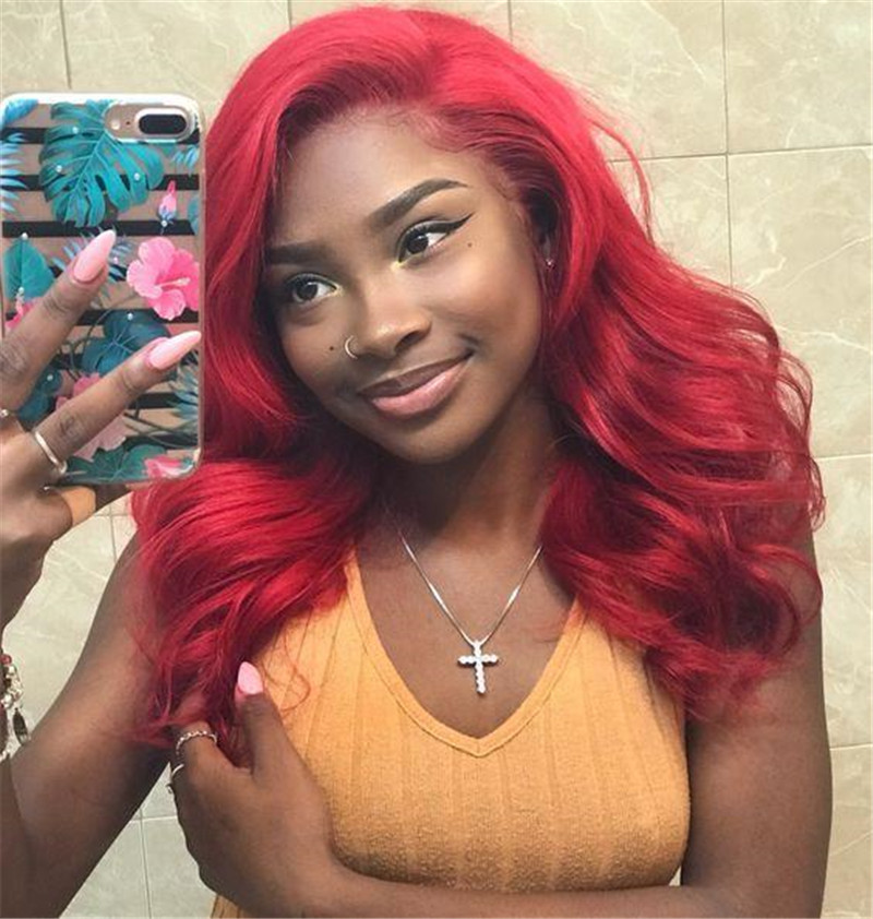 Peruvian Hair Lace Front Wig Wine Red Color Body Wave Style