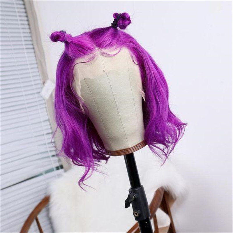 Virgin Hair Bob Wig Short Style Fairy Purple Color - Image 2