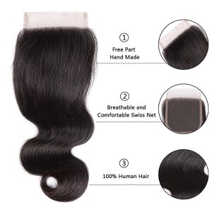 Body Wave 3 Bundles With Lace Closure Free Part 4×4 Closure Unprocessed Remy Human Hair Extensions Natural Color - Image 3