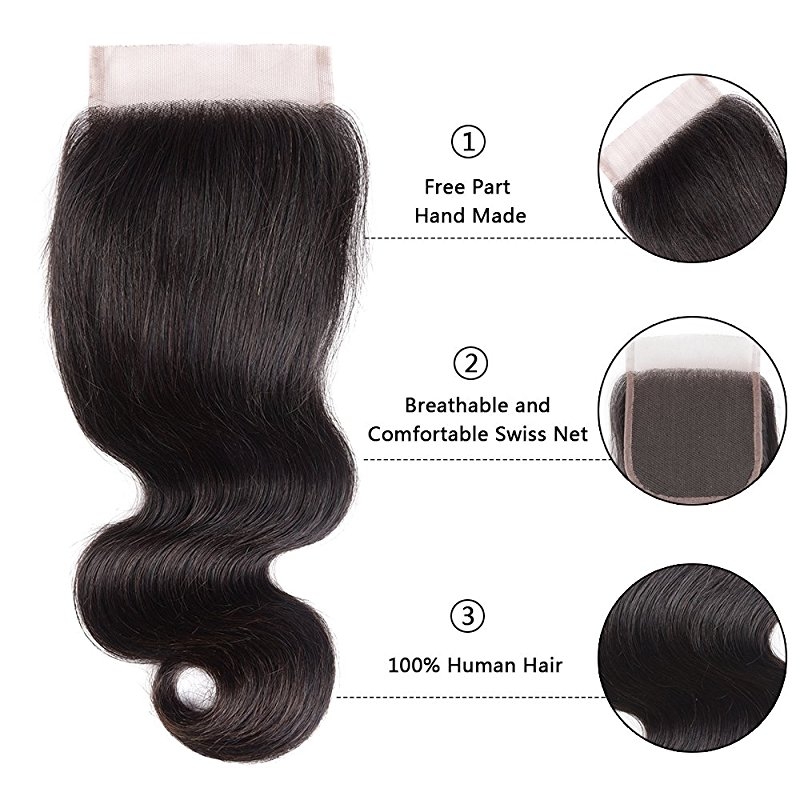 Body Wave 3 Bundles With Lace Closure Free Part 4×4 Closure Unprocessed Remy Human Hair Extensions Natural Color - Image 3