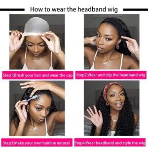 Highlighted Blonde  HeadBand Wig Curly Human Hair Wigs for Black Women Brazilian 10A Human Hair None Lace Front Water Wave Wigs Machine Made Wigs - Image 6