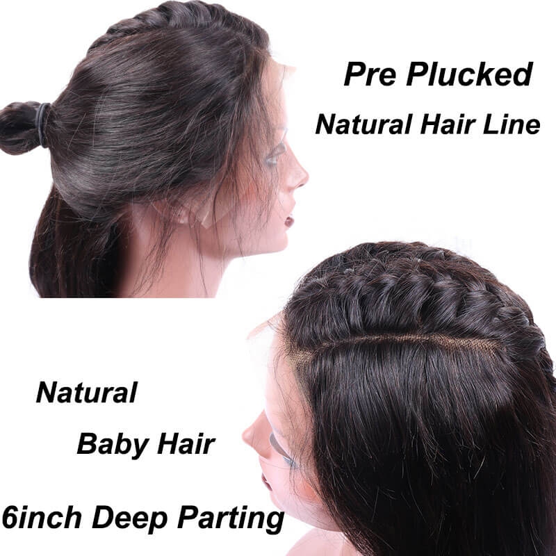 13x6 Lace Front Human Hair Wigs With Baby Hair 250% Density Straight Brazilian Hair Wigs Bleached Knots With Natural Baby Hair - Image 5