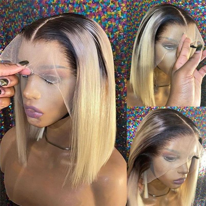 Straight Transpaernt Lace Wigs Bob #4 613 Blonde Lace Front Human Hair Wigs Brazilian 1B 613 Highlighted Bob Closure Wig 150% - Image 2
