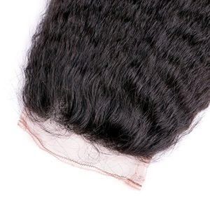 Alternative view of Kinky Straight Hair Bundles with Lace Closure, Yaki Straight Hair Weave Hair Human Lace Closure Human Hair
