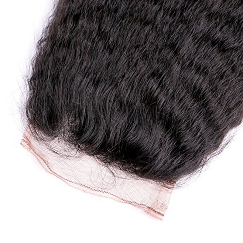 Kinky Straight Hair Bundles with Lace Closure, Yaki Straight Hair Weave Hair Human Lace Closure Human Hair - Image 2