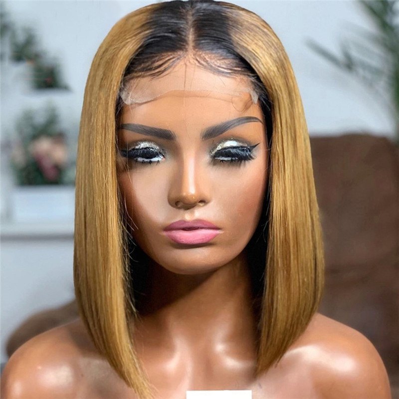 Short Bob T1b/27 Honey Blonde Lace Front Wigs For Women Brazilian Ombre bob Human Hair Wig Pre Plucked Straight Bob Colored Wig - Image 4