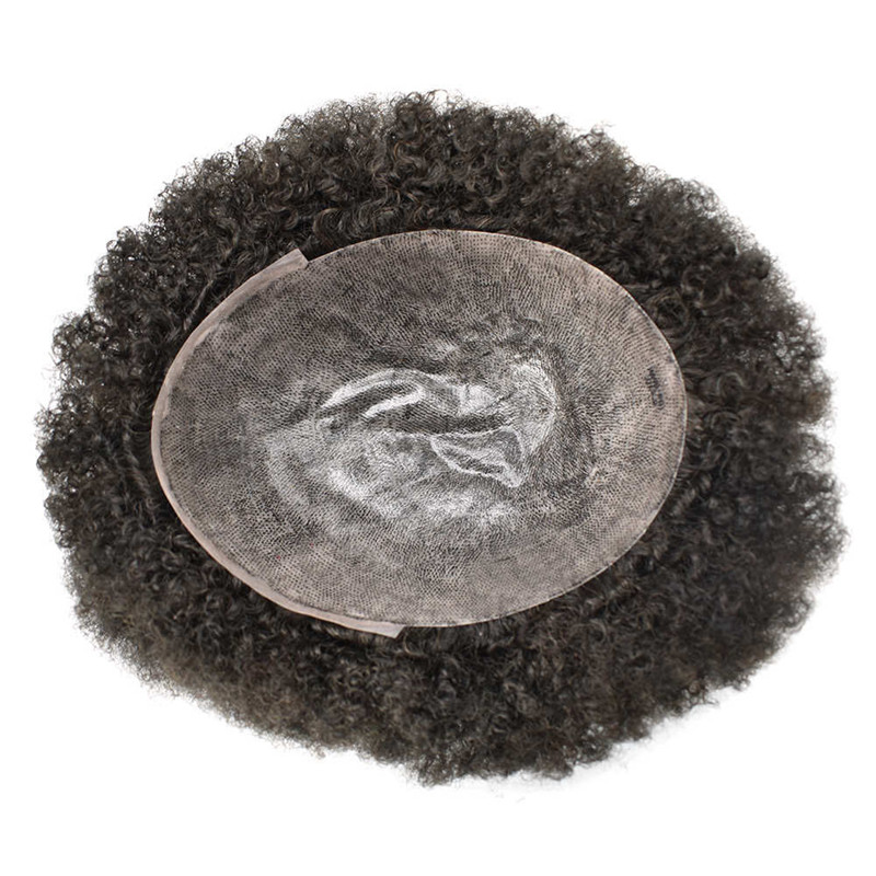 Pwigs Hairpiece Afro Toupee For Black Men Full Poly Skin Pu African American Curly Afro Wig 150% Density Toupee Hairpieces 10X8 Inch - Image 4