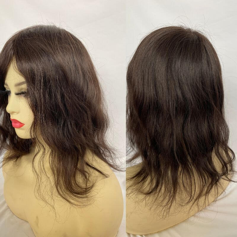 Full Skin Pu Base Long Human Hair Wigs 12 Inch for Women Natural Hairline Silky Straight Wave 8x10 #3 Medium Brown Color Women Human Hair Wigs - Image 3
