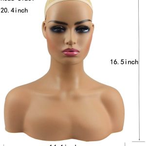Realistic Female Mannequin Head with Shoulder Manikin PVC Head Bust Wig Head Stand for Wigs Display Making,Styling,Sunglasses,Necklace Earrings
