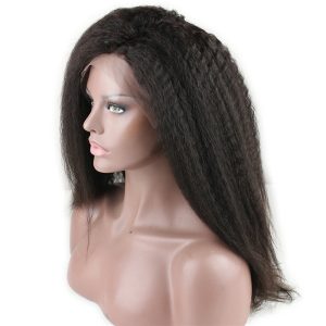 Full Lace Wig Kinky Straight 10A Unprocessed Brazilian Remy Human Hair Glueless Full Lace Human Hair Wigs for Black Women Natural Color - Image 3