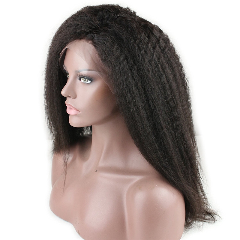 Full Lace Wig Kinky Straight 10A Unprocessed Brazilian Remy Human Hair Glueless Full Lace Human Hair Wigs for Black Women Natural Color - Image 3