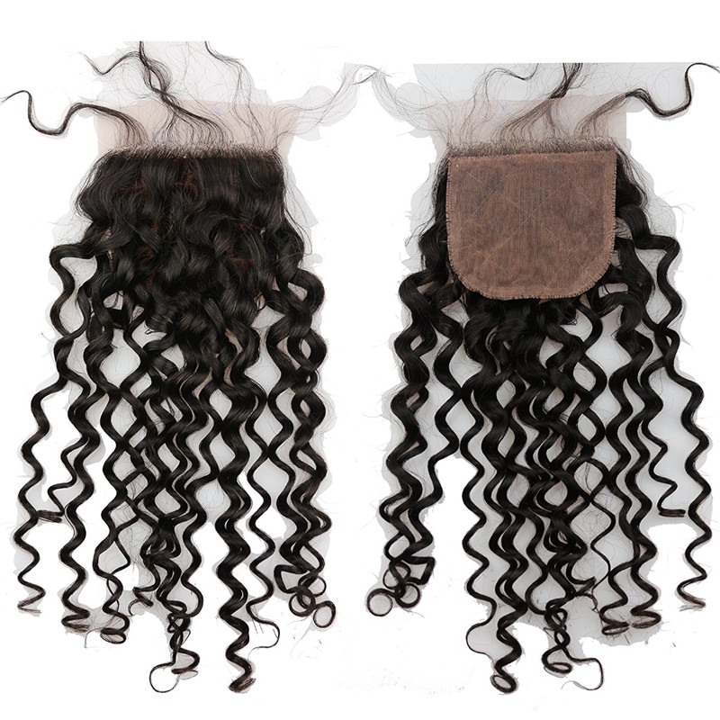 Cheap Malaysian Hair Silk Base Closure 4x4 Human Hair Free Part Curly Silk Top Closure Bleached Konts 10inch - Image 2
