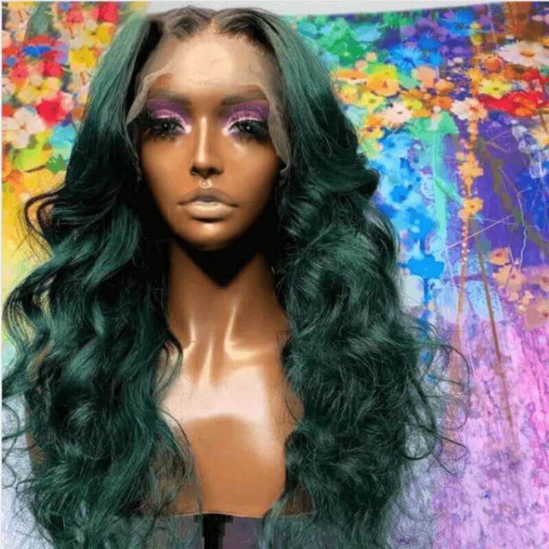 Body Wave Ombre Black and Green Colored Lace Front Human Hair Wigs Brazilian Remy Colored Lace Front Wigs Ombre Human Hair Lace Wig 150% Pwigs