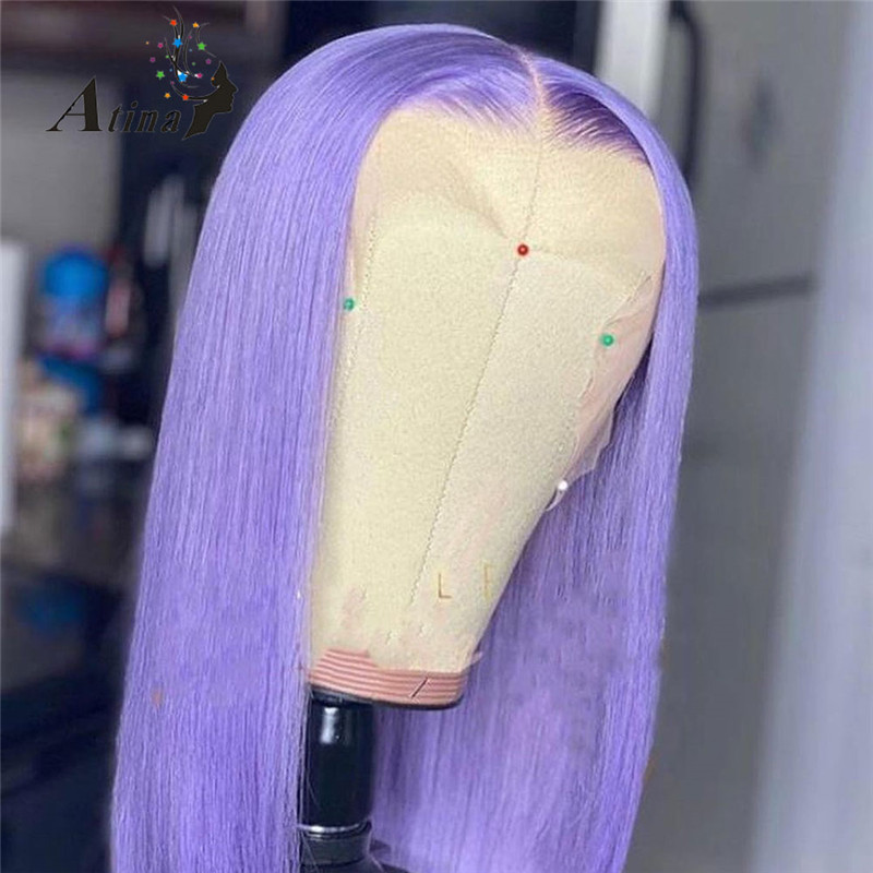 Short Pixie Straight Bob Purple Colored Human Hair Wigs Transparent Peruvian Remy Short Bob Lace Front Wigs Preplucked Lace Front Wig 150% - Image 3