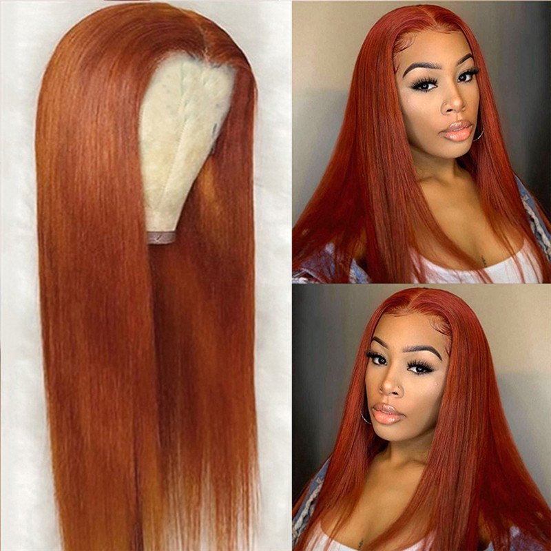 Straight Transparent Lace Wigs 150% Density Orange Ombre Human Hair Wigs For Women Brazilian Remy Hair Orange Lace Front Wig - Image 5