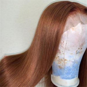 Virgin Human Hair Lace Front Light Ginger Color Straight Wig - Image 2