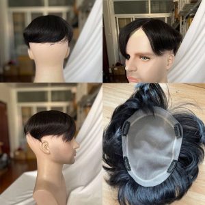 Pwigs Toupee for Men 100%Human Hair Toupee Swiss Lace Toupee For Men With NPU Around Clip In Hair System Toupee 1B Color Hair Piece European Human Hair Men Toupee Natural Hairline Hair System Hair Men Wigs - Image 6
