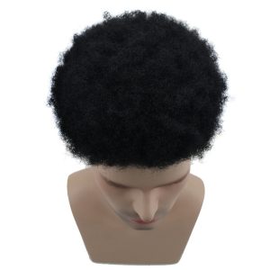 Human Hair Afro Curly Mens Toupee Hairpiece Wig Mono Base with Hard PU Reforced Color #1B Black 8x10 Men's Toupee Kinky Curly - Image 9