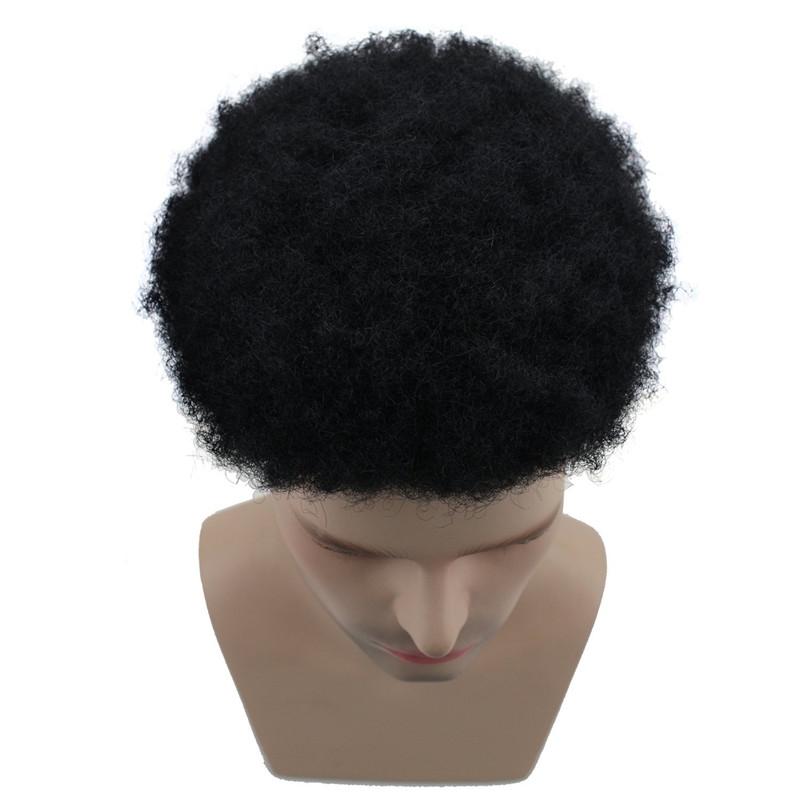Human Hair Afro Curly Mens Toupee Hairpiece Wig Mono Base with Hard PU Reforced Color #1B Black 8x10 Men's Toupee Kinky Curly - Image 9