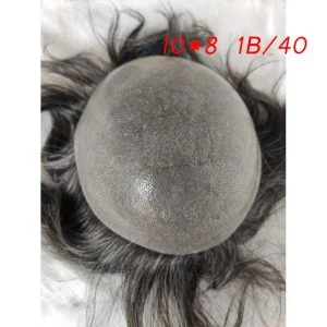 Alternative view of Swiss Lace Front Hair Pieces PU Men's Hair Replacement System 1B Black Hair Mixed 40% Grey Hair Toupee For Black Men's Toupee Hair Men 1B40