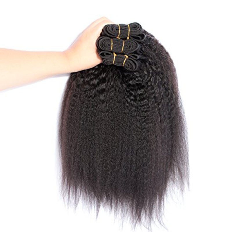 Kinky Straight Hair Bundles with Lace Closure, Yaki Straight Hair Weave Hair Human Lace Closure Human Hair - Image 4