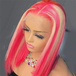 150% Density Red Blonde Highlight Bob Human Hair Wigs Peruvian Hair Bob Blonde Lace Front Wig Transparent Lace Wigs Pre Plucked - Image 2