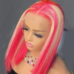 Alternative view of 150% Density Red Blonde Highlight Bob Human Hair Wigs Peruvian Hair Bob Blonde Lace Front Wig Transparent Lace Wigs Pre Plucked