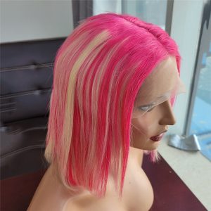 Bob Colored Human Hair Wigs For Women Brazilian Blonde Pink Highlight Bob Wig Lace Front Human Hair Wig Preplucked - Image 3