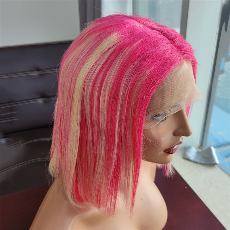 Bob Colored Human Hair Wigs For Women Brazilian Blonde Pink Highlight Bob Wig Lace Front Human Hair Wig Preplucked - Image 3