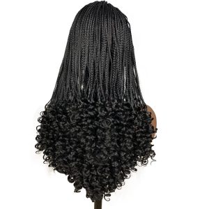 24" Braided Wigs Synthetic 13X3" Lace Front Wig With Baby Hair Cornrow Braid Wig With Curls For Black Women Curly Wigs - Image 5