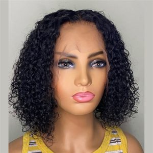 150% Curly Bob Human Hair Wigs Brazilian Remy Hair Bob Lace Front Wigs For Women Bleached Knots Bleached Knots 4x4 Closure Wig - Image 3
